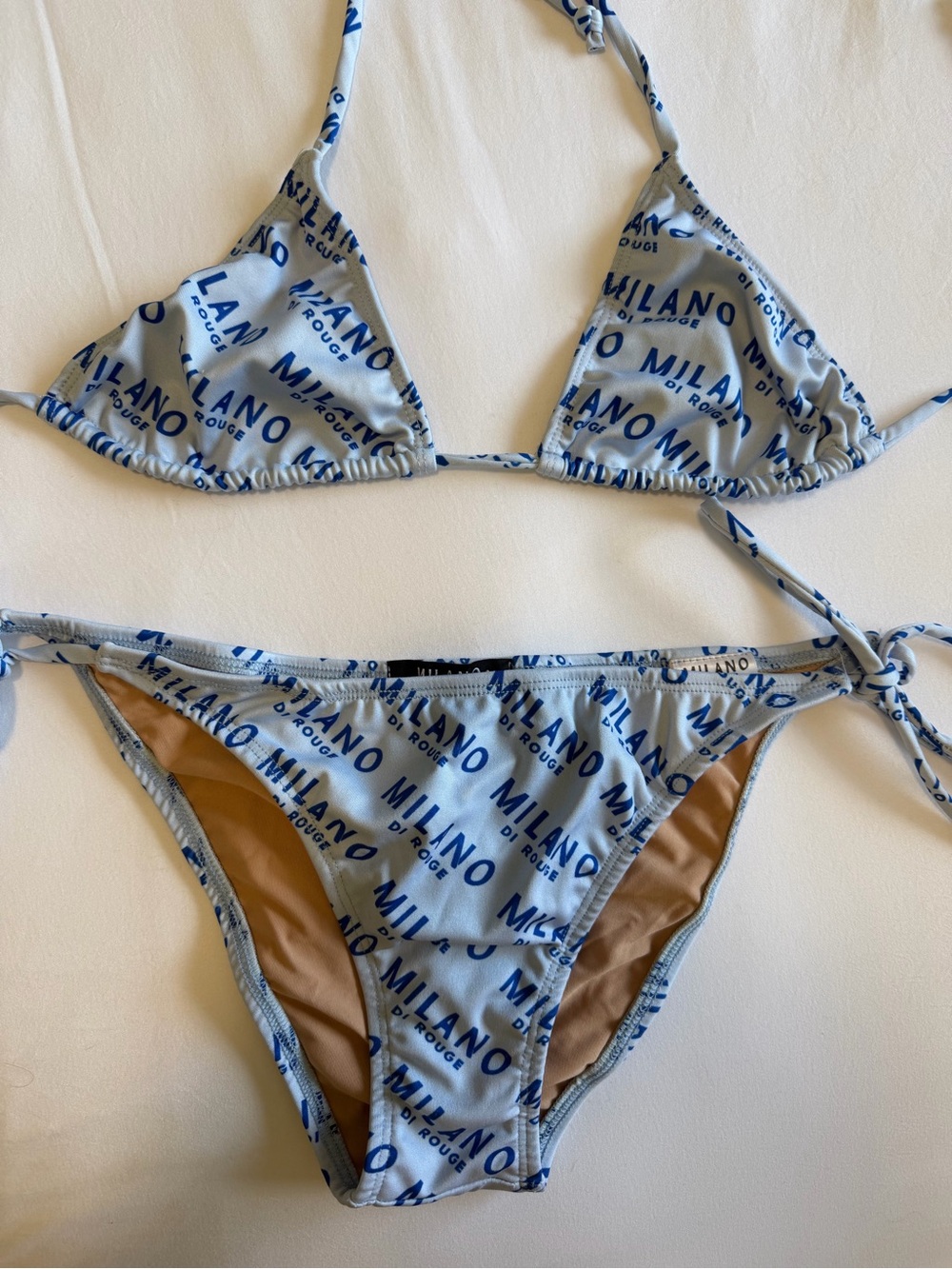 Milano Di Rouge Light Blue and Navy Logo Triangle Bikini